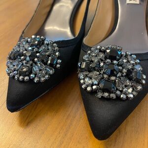 Badgley Mischka Vintage Kitten Heel Jeweled Rhinestone Brooch Black Satin 6 1/2